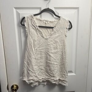 LA MIEL Cream‎ Frayed Tank Top